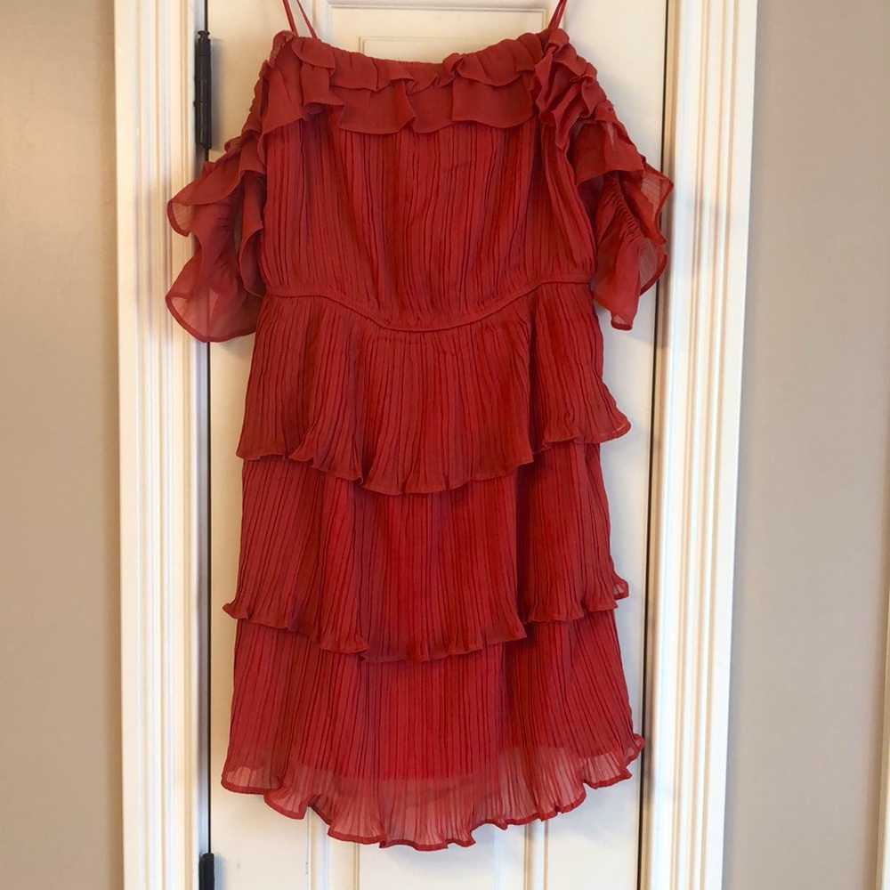 IDEM DITTO rust off the shoulder ruffle tiered chiffon dress- NWT Sz M